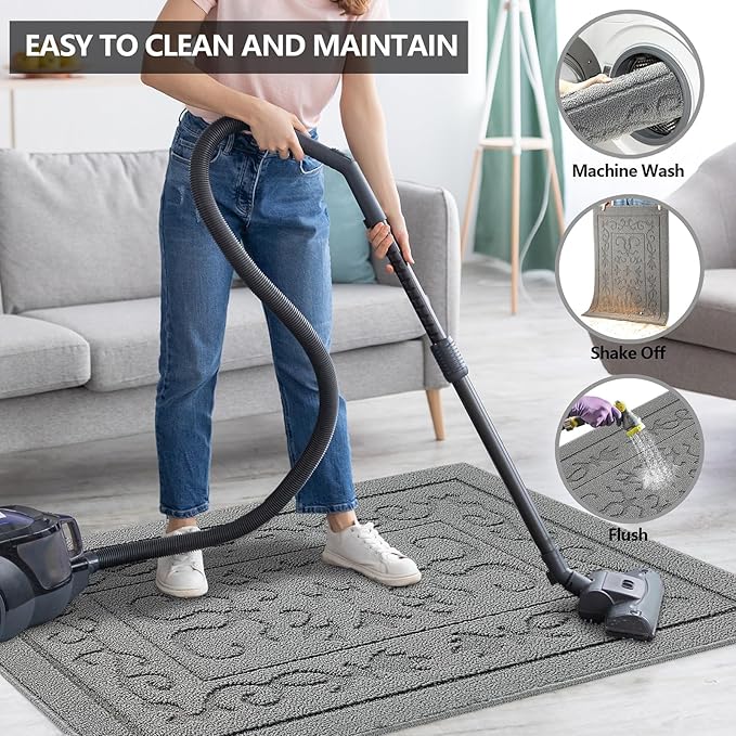 FONEYI Indoor Door Mat 32" x 40", Dirt Trapper Door Mats Non-Slip Entryway Rugs Washable, Absorbent Resist Dirt Welcome Mat, Low Profile Inside Floor Mats for Front Back Door and Entryway, Light Grey