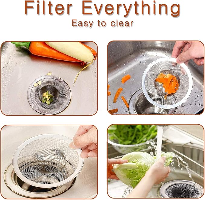 4pcs Heavy Duty Stainless Steel Slop Basket Filter Trap,3.54" Top / 1.65" Mesh Metal Sink Strainer,Perfect for Kitchen Sink/Bathroom Bathtub Wash Basin Floor Drain Balcony Drain Hole,Utility
