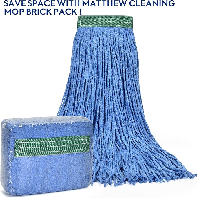 Matthew Cleaning 20oz 6Pack Cotton Floor Mop,Cotton Looped-Open String Heavy Duty String Refills, Universal Headband Blend,Mop Head Replacement for Home, Industrial and Commercial Use(Blue)