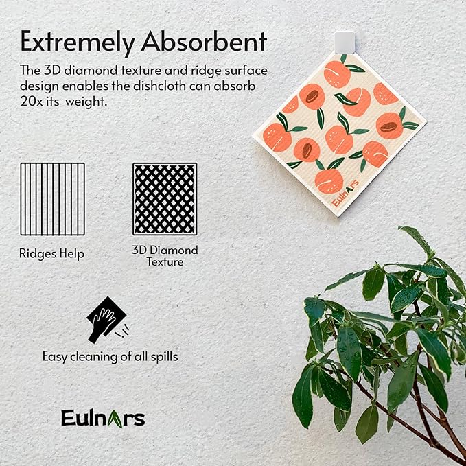 Swedish Dishcloths for Kitchen, 8 Pack Reusable Paper Towels with Clips, Non-Scratch Swedish Kitchen Towels, Super Absorbent Cellulose Sponge Cloths, Dishwasher Safe, No Odor