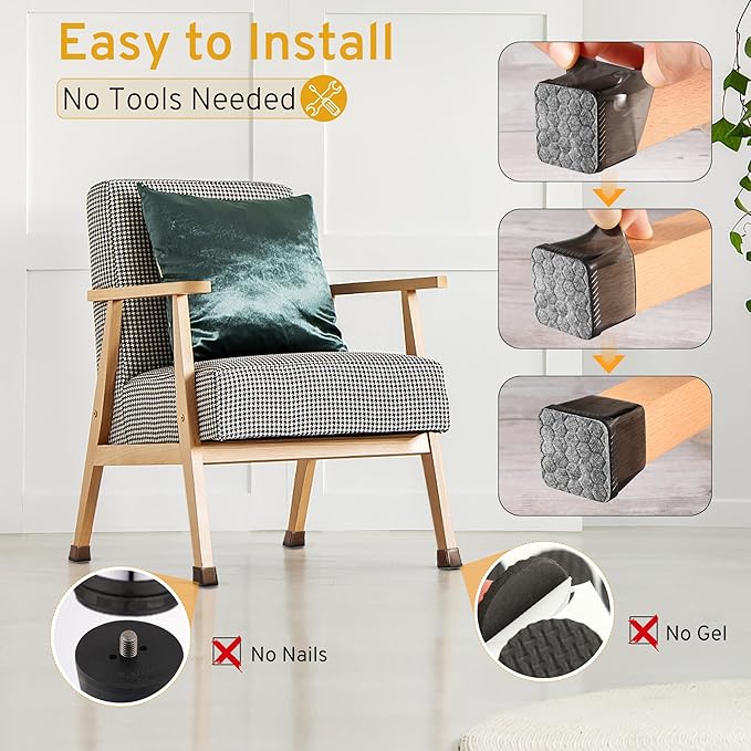 24PCS Square Chair Leg Floor Protectors, Furniture Sliders, Chair Leg Protectors for Hardwood Floors, Non-Slip Felt Furniture Pads, Silicone Cap Covers to Protect Floors, (Fit 0.75" - 1.1")