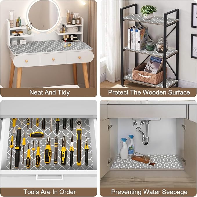 OcePor Non-Adhesive Drawer and Shelf Liner 24IN x 20FT，Non Slip Cabinet and Cupboard Liner, Kitchen Cabinet Liners for Shelves, Waterproof Drawer Shelf Liners for Cabinets/Bathroom Cupboard