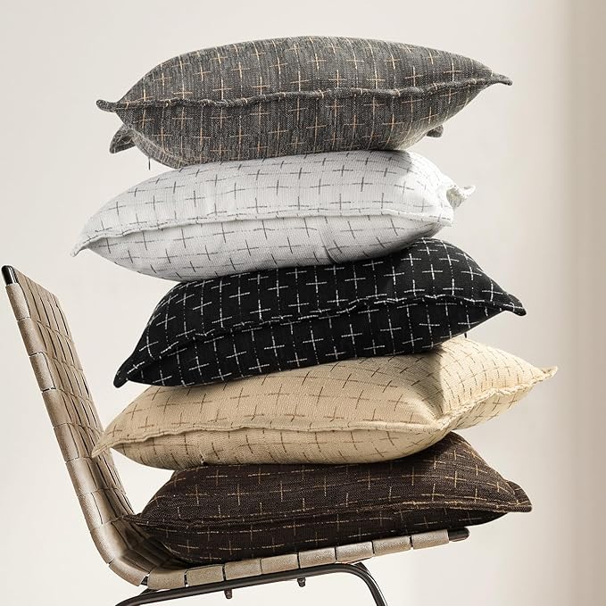ZWJD Pillow Covers 22x22 Set of 2 Soft Polyester Textured Pillow Covers with Stylish Flange Edge Cozy Farmhouse Throw Pillows for Couch Bed Sofa Living Room