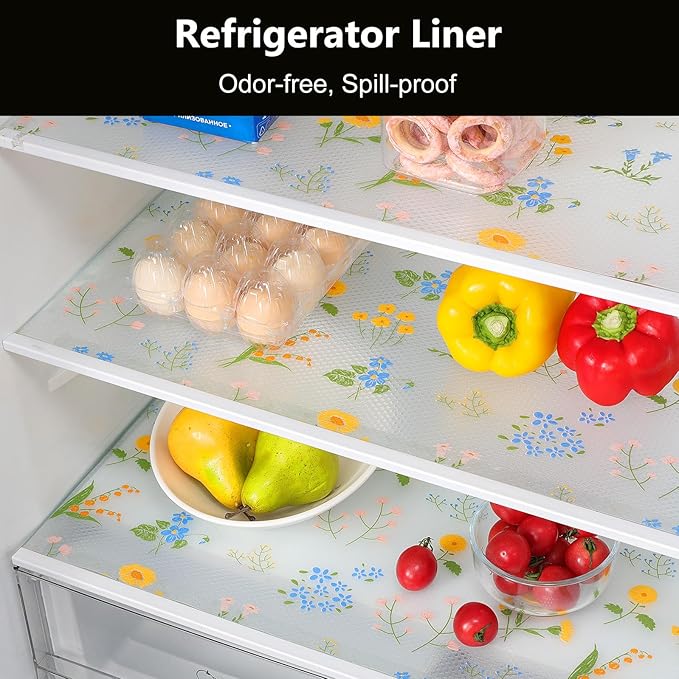 INNOLITES Non-Slip Shelf Liner – Cabinet & Drawer Liner Non-Adhesive – Waterproof Oil-Proof – Durable EVA with Floral for Kitchen Cabinets Refrigerator – BPA-Free, Easy to Cut 23.6" x 118"