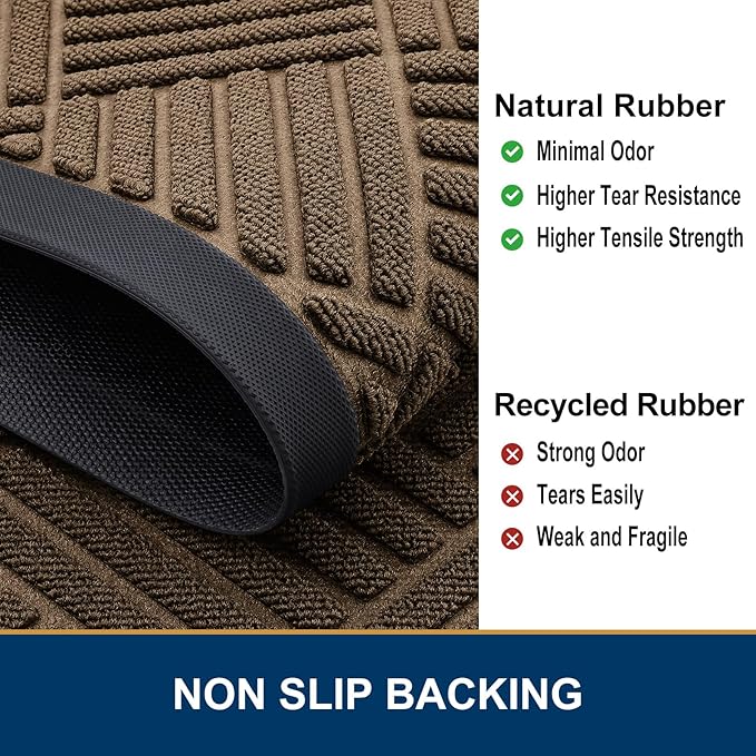 Smiry Front Door Mat Outside Entrance, Heavy Duty Outdoor Indoor Natural Rubber Doormat, Non Slip, Trap Dirt and Moisture, Easy Clean, Low Profile Patio Porch Entryway Mat, 59x35, Brown
