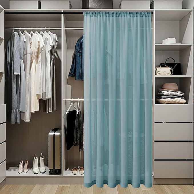 Tollpiz Sheer Door Curtains Closet Linen Textured Curtain Sheers Doorway Light Filtering Voile French Door Rod Pocket Curtains Patio Door, 54 x 63 inches Long, Dusty Blue, Set of 1 Panel
