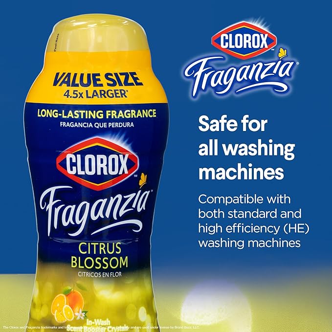Clorox Fraganzia Laundry Scent Booster Crystals in Citrus Blossom Scent - Scented In-Wash Freshener Beads for Fresh, Clean, Great Smelling Clothes and Linens, 70 Oz