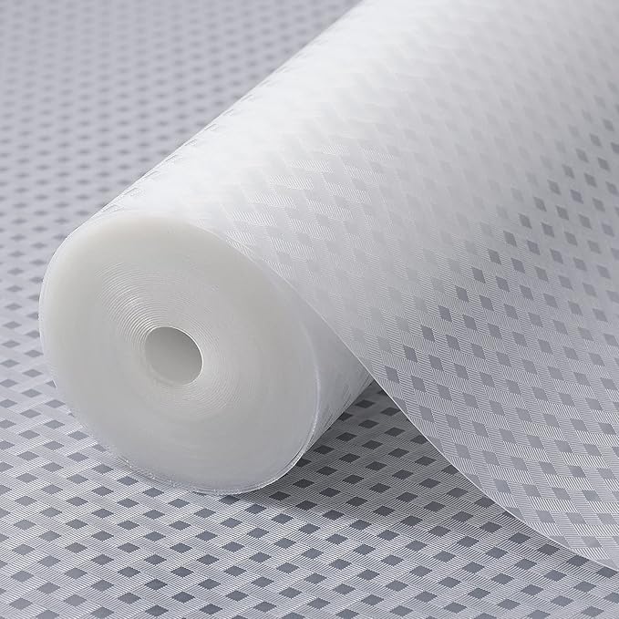 Shelf Liners for Kitchen Cabinets Refrigerator Liners Waterproof & Oil-Proof Kitchen Cupboard Liner Non-Slip Drawer Mats EVA Material Non Adhesive Fridge Liner for Shelves (23.6 x 157.4 inches, Clear)