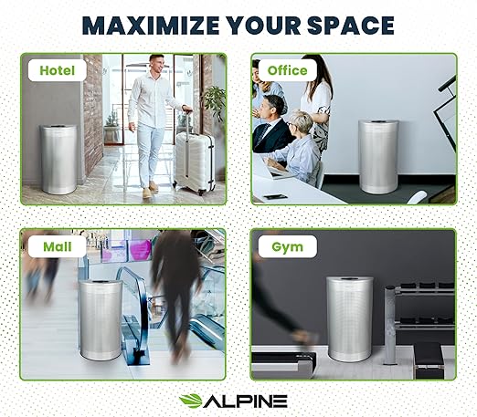 Alpine Half Round Trash Can Open Top - Modern 12 Gallon Stainless Steel Space Saving Indoor Commercial Trash Can, Narrow Garbage Can for Bathroom. Office, Lobby and Business.