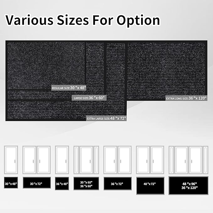 Front Door Mat Indoor Outdoor Entrance, 48" x 72" Dirt Resistant and Absorbent Door Mat, TPR Backing Non-Slip Doormats, Easy to Clean, Low Profile Welcome Floor Mat for Outside Entry