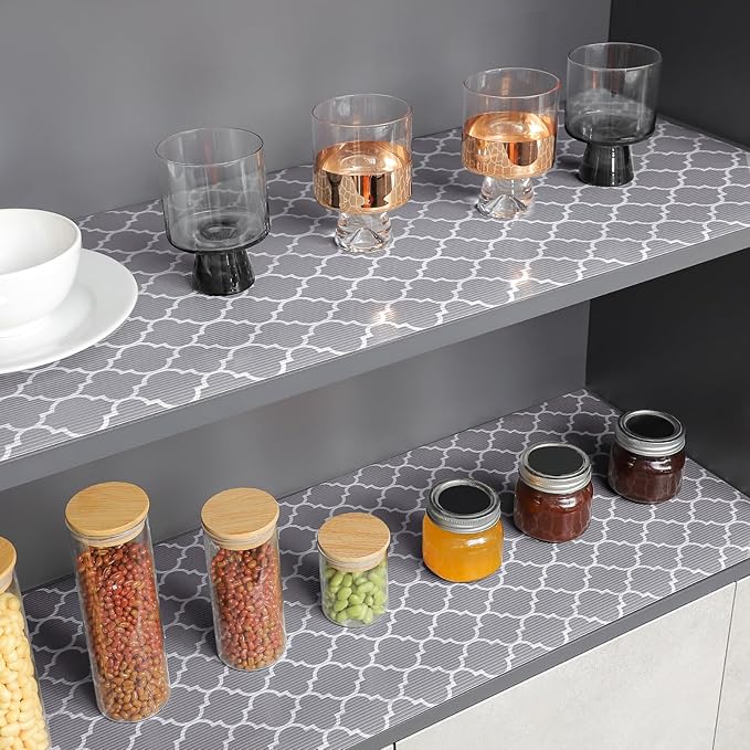 Glotoch 24 Inch Extra Wide Non Slip Shelf Liner, Non Adhesive Drawer Liner, Waterproof Shelf Liners for Kitchen Cabinets, Refrigerator, Wire Shelving, Bathroom, Pantry-Heavy Duty, Durable,Grey