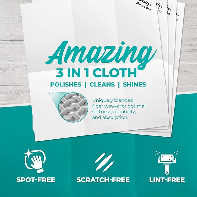 Molly's Marvelous Cloth, Streak-Free, Lint-Free Microfiber Cleaning Cloth, Polishing Cloth for Glass, Stainless Steel, Use for Kitchen, Bath, Cars, Detailing, Reusable (15.75" by 16") (15pk, White)
