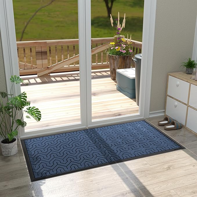 Yimobra Large Door Mat Outside Entrance 47x24, Waterproof Heavy Duty Outdoor Mats for Front Door, Non Slip Rubber Entry Mat for Garage Patio, Easy Clean, Blue