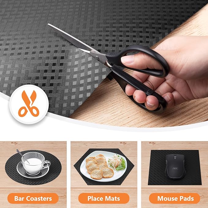 Shelf Liners for Kitchen Cabinets Refrigerator Liners Waterproof Kitchen Cupboard Liner Non-Slip Drawer Mats EVA Material Non Adhesive Fridge Liner for Shelves - Black（17.5 x 236.2 Inches x 2 Rolls