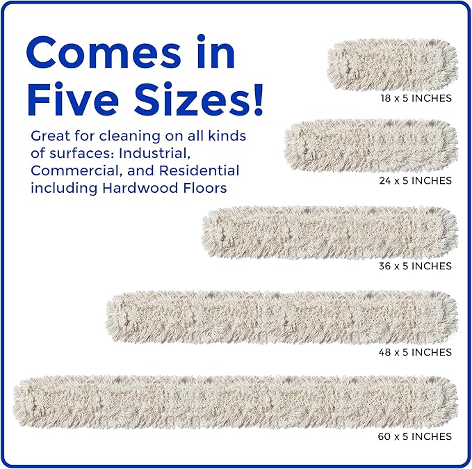 Nine Forty 24" Premium Cotton Dust Mop Kit - Heavy Duty Mop Head with Wood Handle for Industrial, Commercial, and Residential Cleaning - Dry Floor Duster for Hardwood Surfaces - White