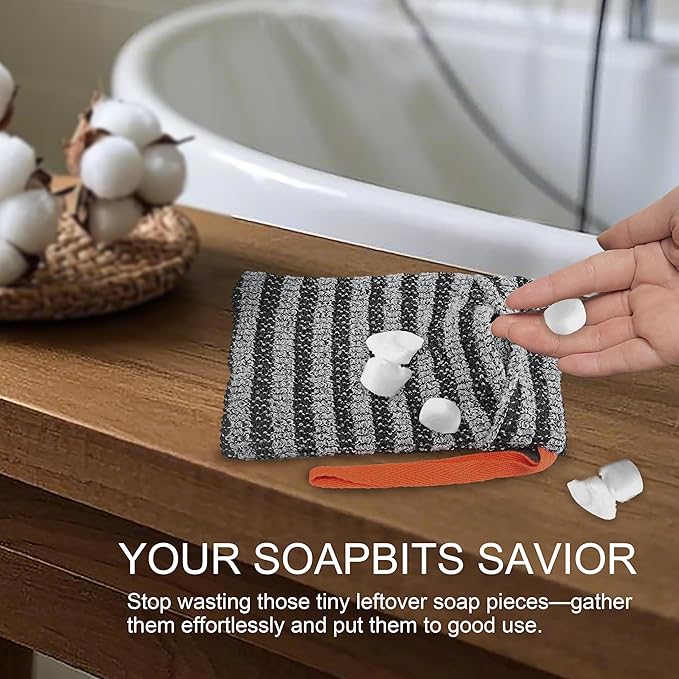 2 Pack Soap Bag Gentle Roughness,Bar Soap Pouch Saver Pocket,Exfoliating Body Scrubber Shower Bath Sponge Loofah (Grey)