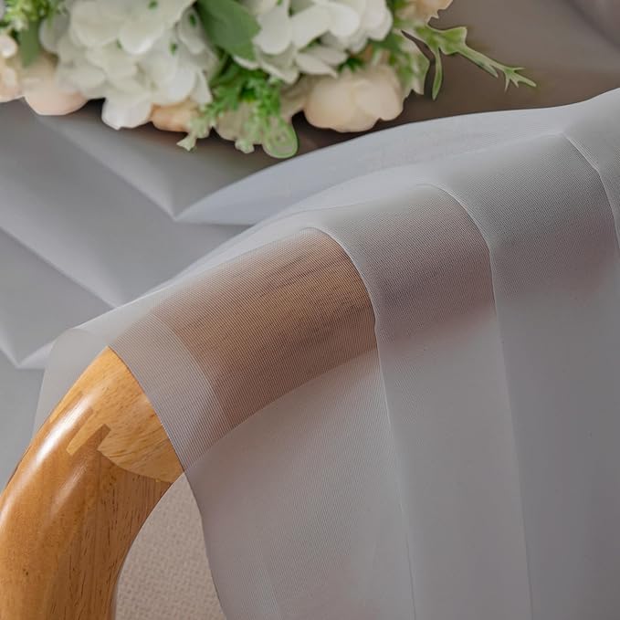 Chyhomenyc Light Grey Sheer Curtains 45 Inch Long 2 Panels, Light Filtering Rod Pocket Voile Short Curtains Drapes for Living Room Bedroom Small Windows, 42Wx45L Inches