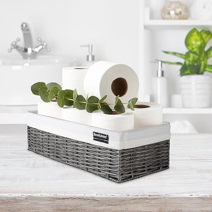 Brookstone Wicker Shelf Storage Basket Decorative Shelf Bin, bathroom organizers and storage, Boho Living Room Decor, Summer Storage 2025 - Single Basket