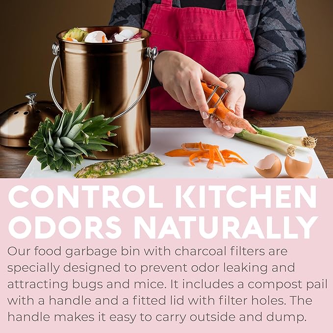 EPICA Countertop Compost Bin Kitchen | 1.3 Gallon | Odorless Composting Bin with Carbon Filters | Indoor Compost Bin with Lid | Stainless Steel Kitchen Composter for Food Scraps & Waste Recycling