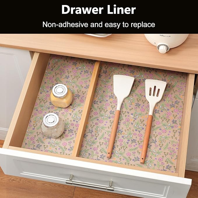 INNOLITES Non-Slip Shelf Liner – Cabinet & Drawer Liner Non-Adhesive – Waterproof Oil-Proof – Durable EVA with Floral for Kitchen Cabinets Refrigerator – BPA-Free, Easy to Cut 23.6" x 118"