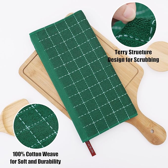 Homaxy 100% Cotton Terry Kitchen Dish Cloths, Ultra Soft and Absorbent Dish Towels for Kitchen, Perfect for Drying and Washing Dishes, 6 Pack, 12 x 12 Inches, Dark Green
