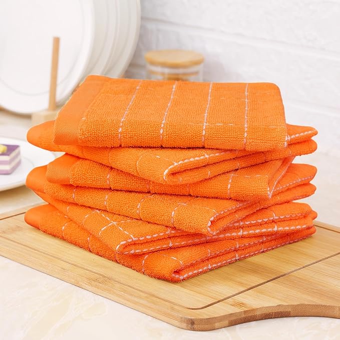 Homaxy 100% Cotton Terry Kitchen Dish Cloths, Ultra Soft and Absorbent Dish Towels for Kitchen, Perfect for Drying and Washing Dishes, 8 Pack, 12 x 12 Inches, Orange