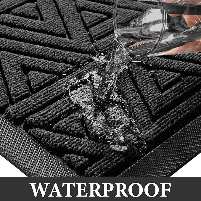 Yimobra Large Door Mat 36x24, All-Weather Waterproof Non-Slip Welcome Matt Outdoor, Heavy Duty Non Slip Doormat for Entryway for Patio and Garage Indoor, Easy Clean, Black
