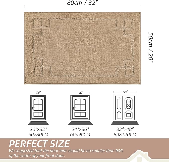 BEQHAUSE Door Mat 20" x 32", Non-Slip Door Mats Indoor Entryway Rugs Washable Low-Profile Absorbent and Stain Resist Floor Mats, Dog Door Mat for Front Back Door, Muddy Wet Shoes & Paws, Beige