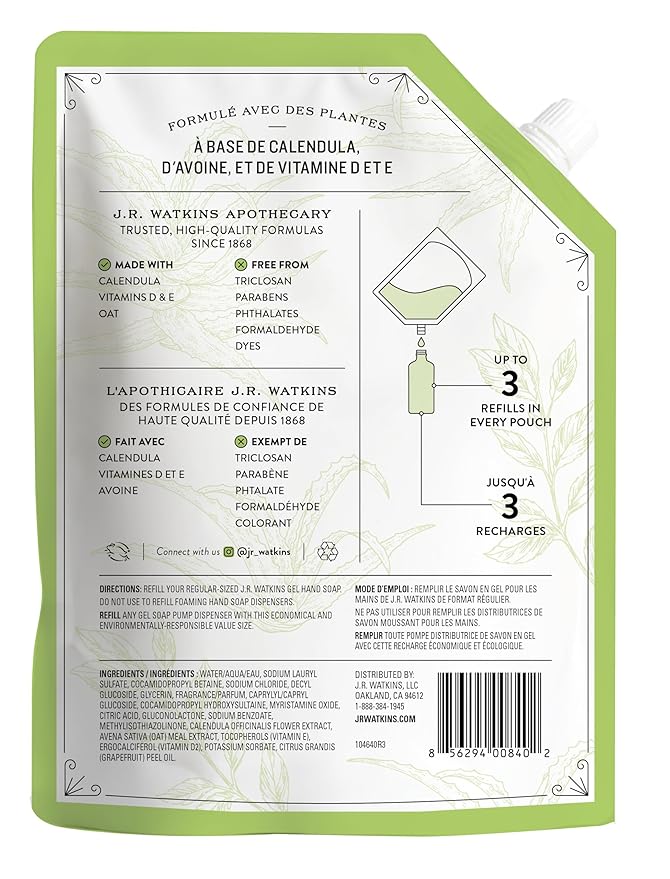 J.R. Watkins Hand Soap Refill, Aloe and Green Tea 34 fl Ounce