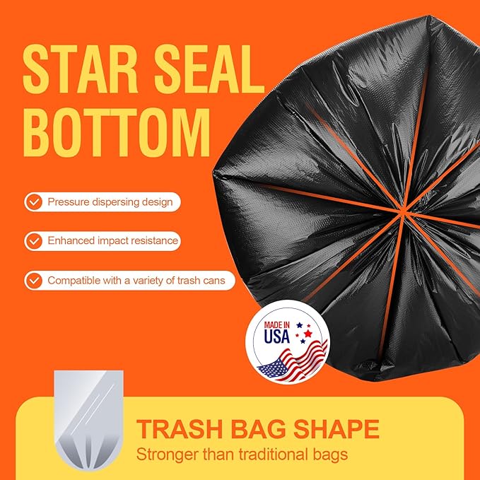 Delxo 55-60 Gallon Black Trash Bags, 100 Count – 0.9 Mil Medium Duty Garbage Bags, Thick, Durable & Puncture-Resistant Plastic, Perforated Design – Made in USA for Kitchen, Yard, Office & Party