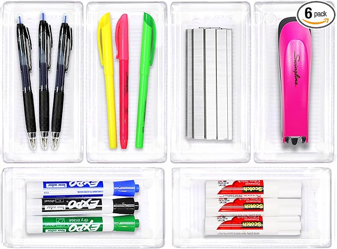 Simple Houseware Clear Drawer Organizer for Office Bin Desk Storage, 3.25"x 6.25", 6 Packs