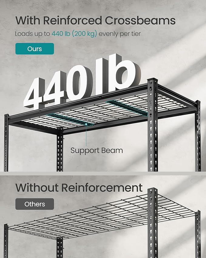 SONGMICS 5-Tier Storage Shelves, Heavy-Duty Garage Shelving, Adjustable Shelving Unit, Steel Shelf, Boltless Assembly, for Garage, 2,200 lb Load, 24 x 144 x 72 Inches, Ink Black UGLR454B03