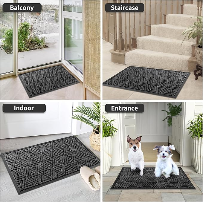 Yimobra Outdoor Mats for Front Door 29.5x17, All-Weather Waterproof Non-Slip Outdoor Door Mat Outside Eentrance, Garage/Patio Entryway Indoor Doormat, Easy Clean, Mix Grey