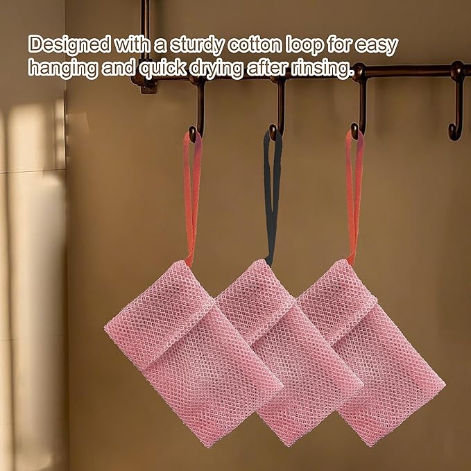 2 Pack Soap Bag Deep Roughness,Bar Soap Pouch Saver Pocket,Body Scrubber Shower Sponge Loofah,Exfoliating Bath Sponge (Pink)