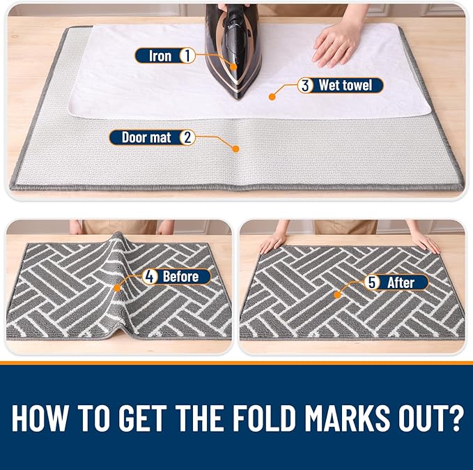 OLANLY Indoor Door Mat, 36x24 Inch, Dirt Resistant and Absorbent, Non-Slip Rubber Backing Floor Mats, Easy Clean Low-Profile Doormat for Entryway, Front Door, and Inside Entrance, Grey