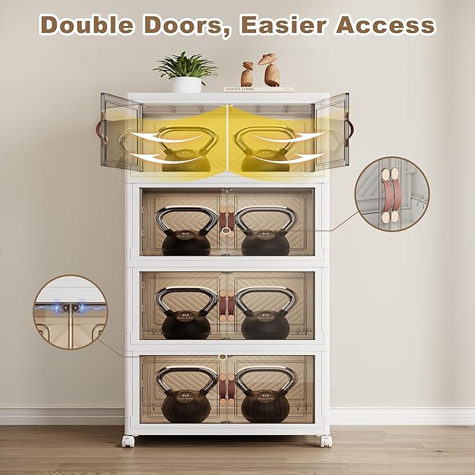 SAILUN 628QT Extra Large Collapsible Storage Bins with Wheels and Lid, Stackable Bins Open Closet Organizers and Storage Storage Containers Drawers,30" L × 19.7" W × 66" H（4 Pack）