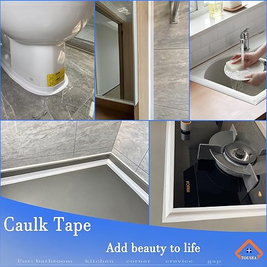 White Caulk Tape for Bath & Kitchen,Caulking Tape for Bathroom Caulking White Self Adhesive Caulk Strip,tub Surround,Toilet Bowl Stick on Gel,Kitchen Countertop (1.5in x 10.5ft)
