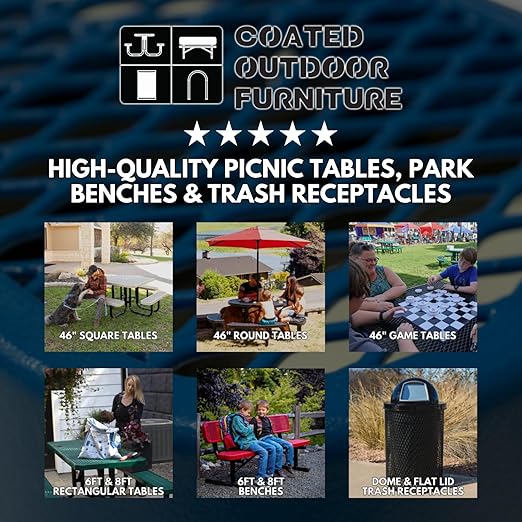 COATEDOUTDOORFURNITURE Coated Outdoor Furniture 32-Gallon Heavy-Duty Punched Steel Round Trash Receptacle, Commercial Outdoor Waste Bin with Liner & Dome Lid – Made in America (Textured Dark Green)