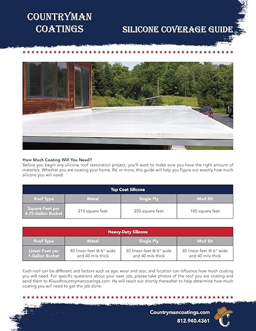 Countryman Coatings - 100% Silicone Roof Coating Restore Your Roof in a Day Seal Leaks, Cracks, Seams, Penetrations Adheres to All Surfaces (1 Quart, White)