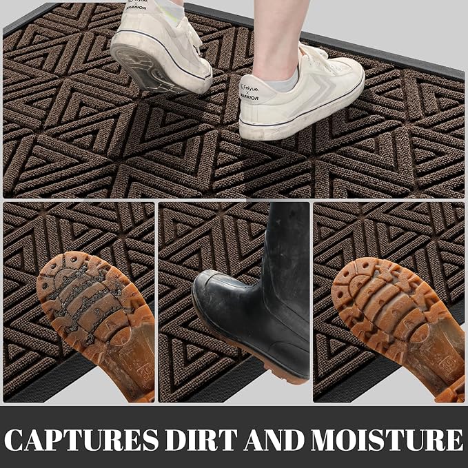 Yimobra Outdoor Mats for Front Door 29.5x17, All-Weather Waterproof Non-Slip Outdoor Door Mat Outside Eentrance, Garage/Patio Entryway Indoor Doormat, Easy Clean, Brown