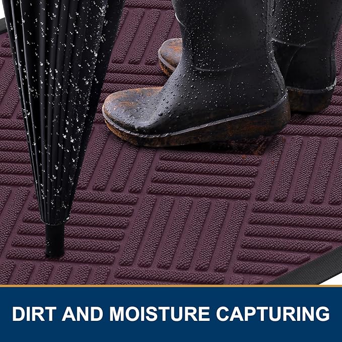Smiry Front Door Mat Outside Entrance, Heavy Duty Outdoor Indoor Mat, Natural Rubber Doormat, Non Slip, Trap Dirt and Moisture, Easy Clean, Low Profile Patio Porch Entryway Mat, 29.5x17, Violet