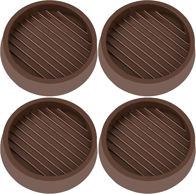 3X3 Round Rubber Caster Cups, Non Slip Furniture Pads, Anti-Slip Gripper, Anti Skid Furniture Feet, Anti Slide Floor Protector for Bed Couch Table Chair Stoppers - Brown, 4 Pack