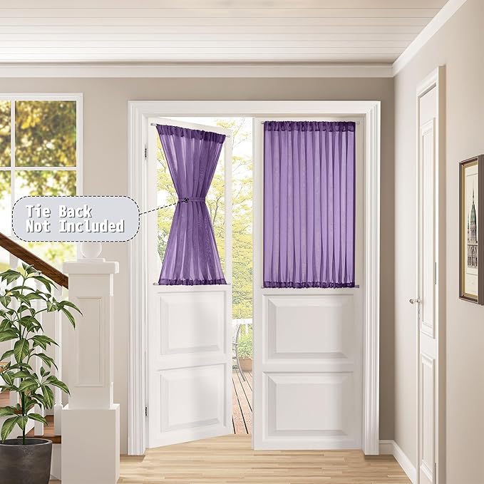 Tollpiz Sheer Door Curtains Closet Linen Textured Curtain Sheers Doorway Light Filtering Voile French Door Rod Pocket Curtains Patio Glass Door, 54 x 63 inches Long, Royal Purple, Set of 1 Panel
