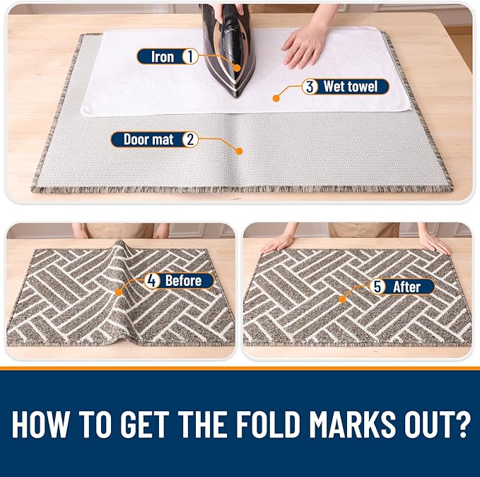OLANLY Large Indoor Door Mat, 59x35 Inch, Dirt Resistant and Absorbent, Non-Slip Rubber Backing Floor Mats, Easy Clean Low-Profile Doormat for Entryway, Front Door, and Inside Entrance, Khaki