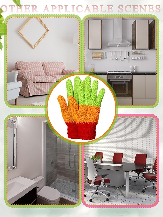 Patelai 3 Pairs Microfiber Plant Dusting Gloves Leaf Cleaning Gloves for Indoor Plants, Blinds, Furniture, House(Medium,Colorful)