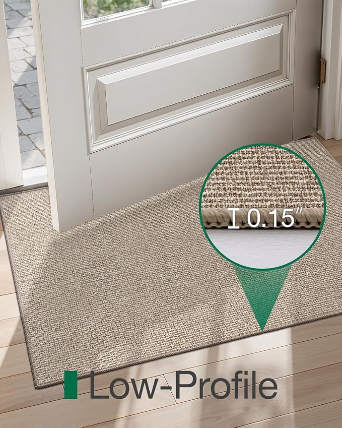 LUMI Indoor Door Mat 17"x30", Ultra Thin Low Profile Non-Slip Doormat for Home Entrance, Absorbent & Stain-Resistant Welcome Mats, Washable Entryway Mat for Front Door, Patio, Porch, Khaki