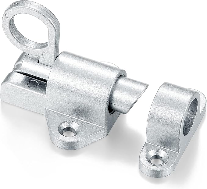 2 Packs Self-Closing Latches，Silver Gray Spring Door Lock，Resilient Bolt Latch Aluminum Alloy Safety Automatic Spring Barrel Slide Door Lock with Screws,Used for Gate,Window and Cabinet etc