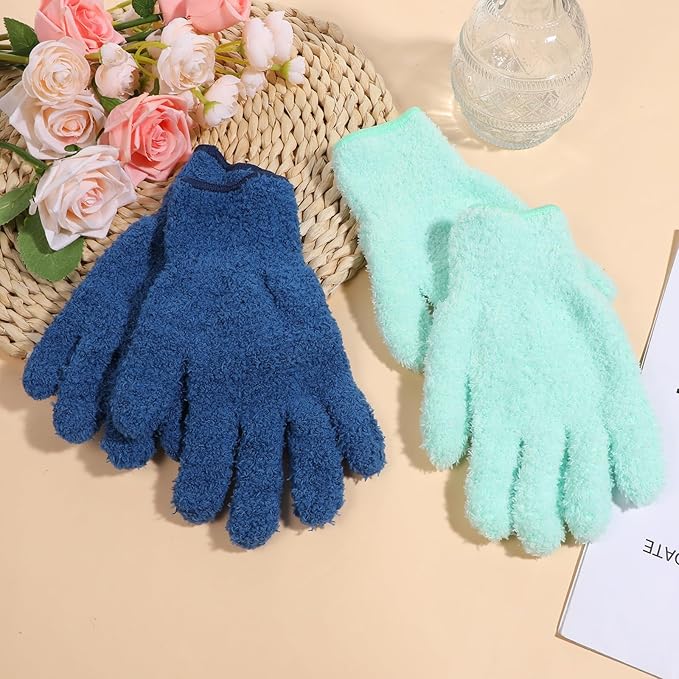 2 Pairs Microfiber Plant Dusting Gloves, Water Blue & Dark Blue Kitchen Indoor Gloves Reusable Washable Cleaning Mittens Dusting Glove for Indoor Plants Blinds Furniture House