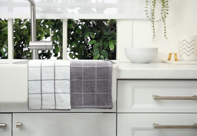 100% Cotton Terry Dish Cloth & Dish Towel, 6 Pack, Super Soft and Absorbent Kitchen Towels, Perfect for Kitchen Cleaning and Dish Washing (Grey (DT and DC Combo))