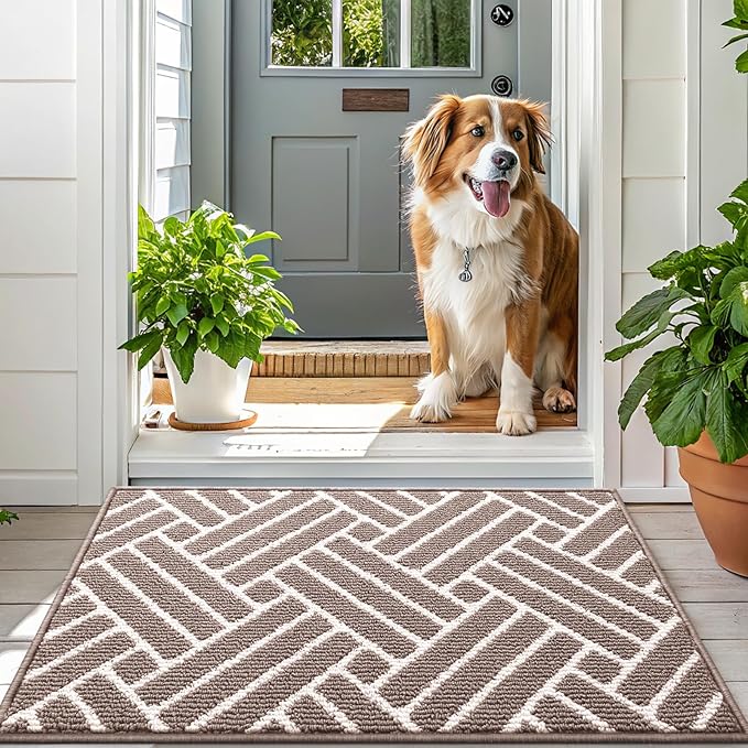 OLANLY Runner Indoor Door Mat, 70x23 Inch, Dirt Resistant and Absorbent, Non-Slip Rubber Backing Floor Mats, Easy Clean Low-Profile Doormat for Entryway, Front Door, and Inside Entrance, Brown